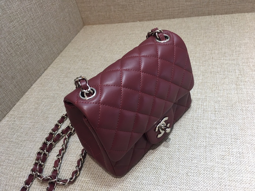 Mini Classic Flap Lambskin Bag A01115 Purplish Red/Silver